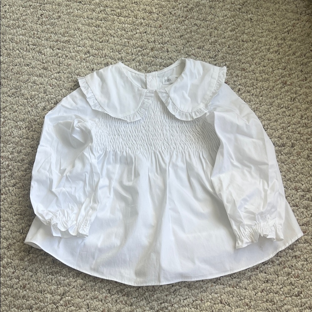 Zara White Kids Blouse with Ruffled Collar